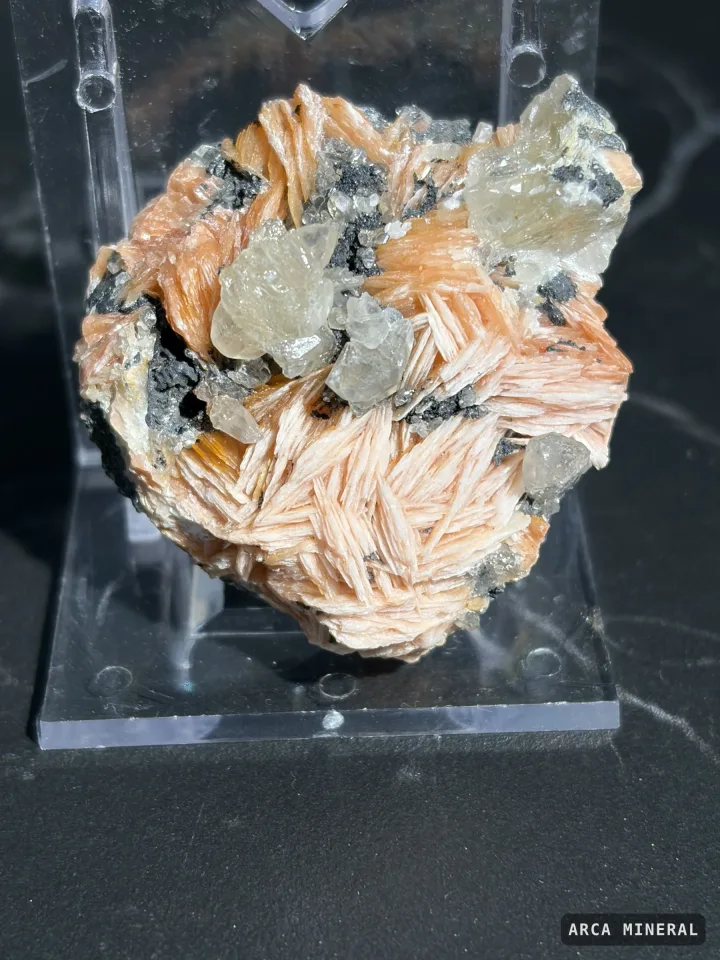 Cérussite sur Baryte Rose et Galène — Cérussite, Mibladen, Maroc
